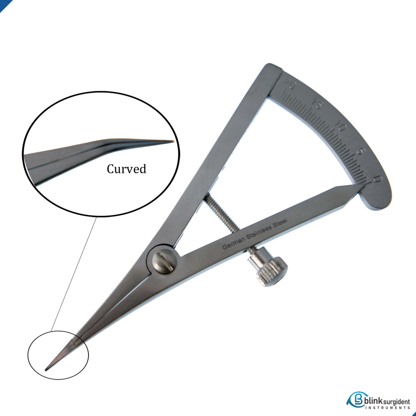 Castroviejo 20mm Calipers Curved Dental Orthopedic Measuring Instruments